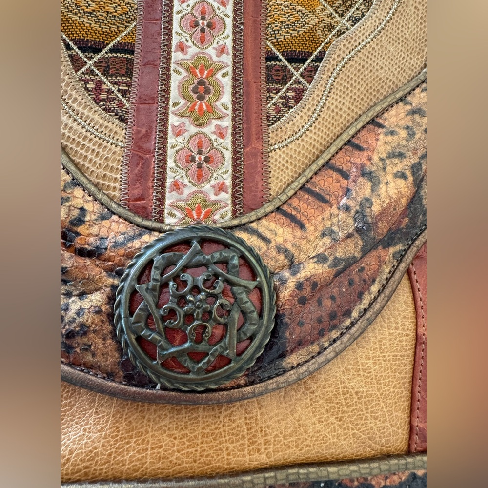 Sharif Mixed Media Snakeskin, Leather and Fabric Patchwork Crossbody Vintage - Picture 2 of 16